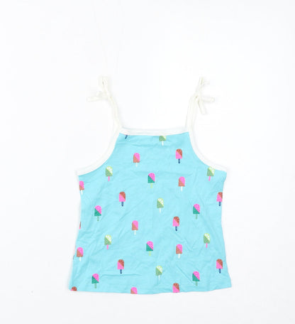 Additional front view of Marks & Spencer girls’ blue geometric cotton basic tank, years square neck pullover - ice lolly