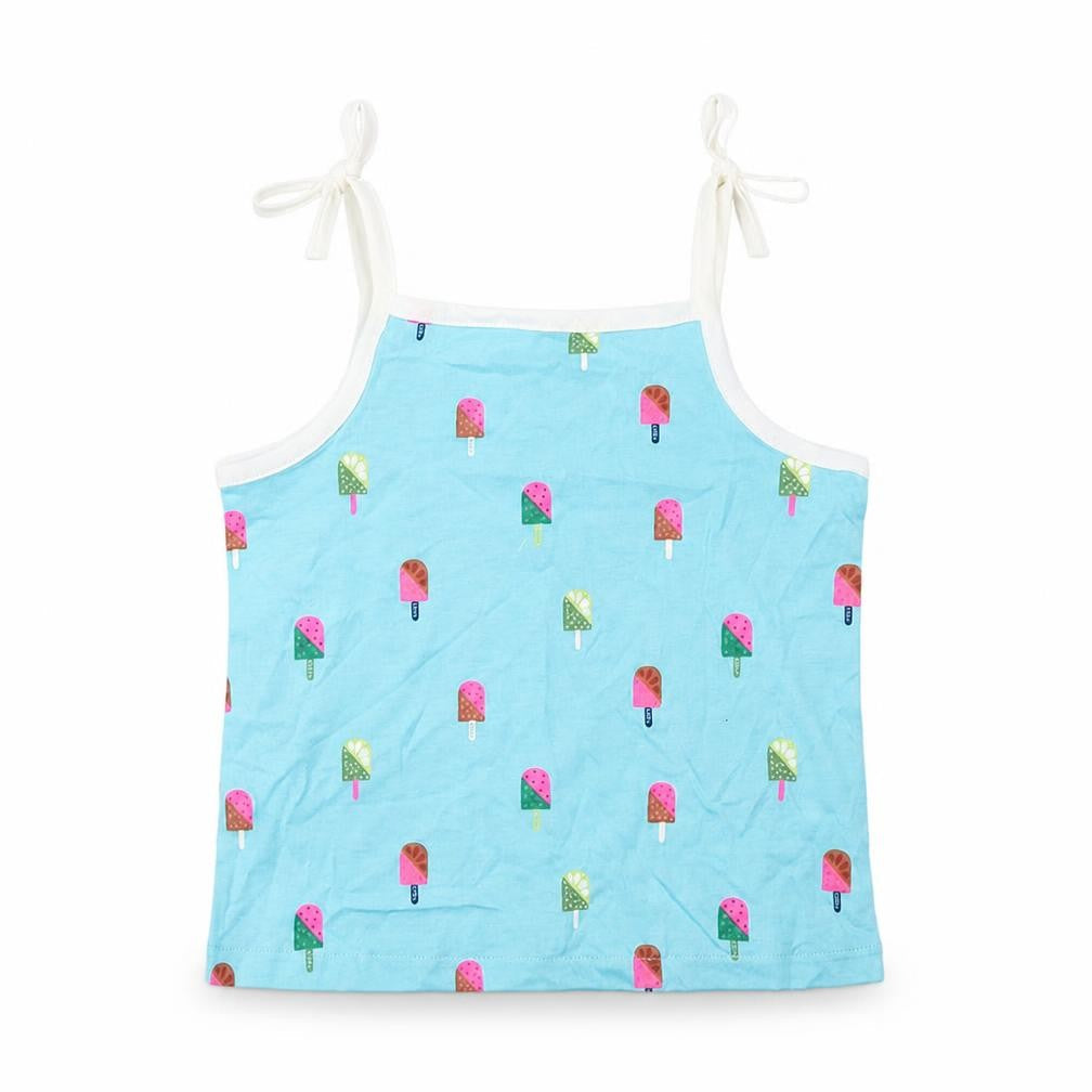 Marks & Spencer Girls Blue Geometric Cotton Basic Tank Size 2-3 Years Square Neck Pullover - Ice Lolly