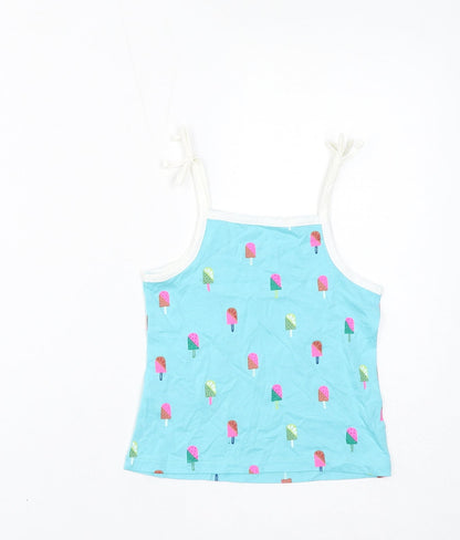 Back view of Marks & Spencer girls’ blue geometric cotton basic tank, size 2-3, years square neck pullover - ice lolly
