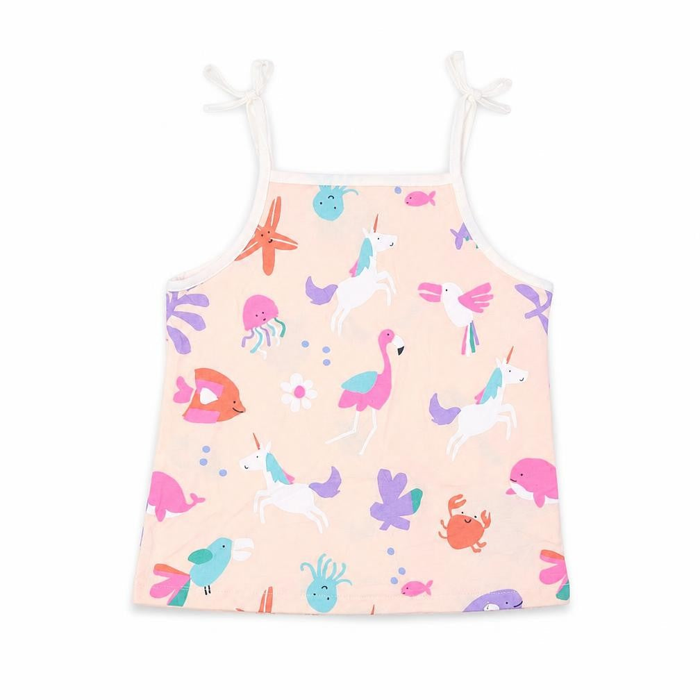 Marks & Spencer Girls Pink Cotton Basic Tank Size 5-6 Years Square Neck Pullover - Unicorns, Star Fish, Whales