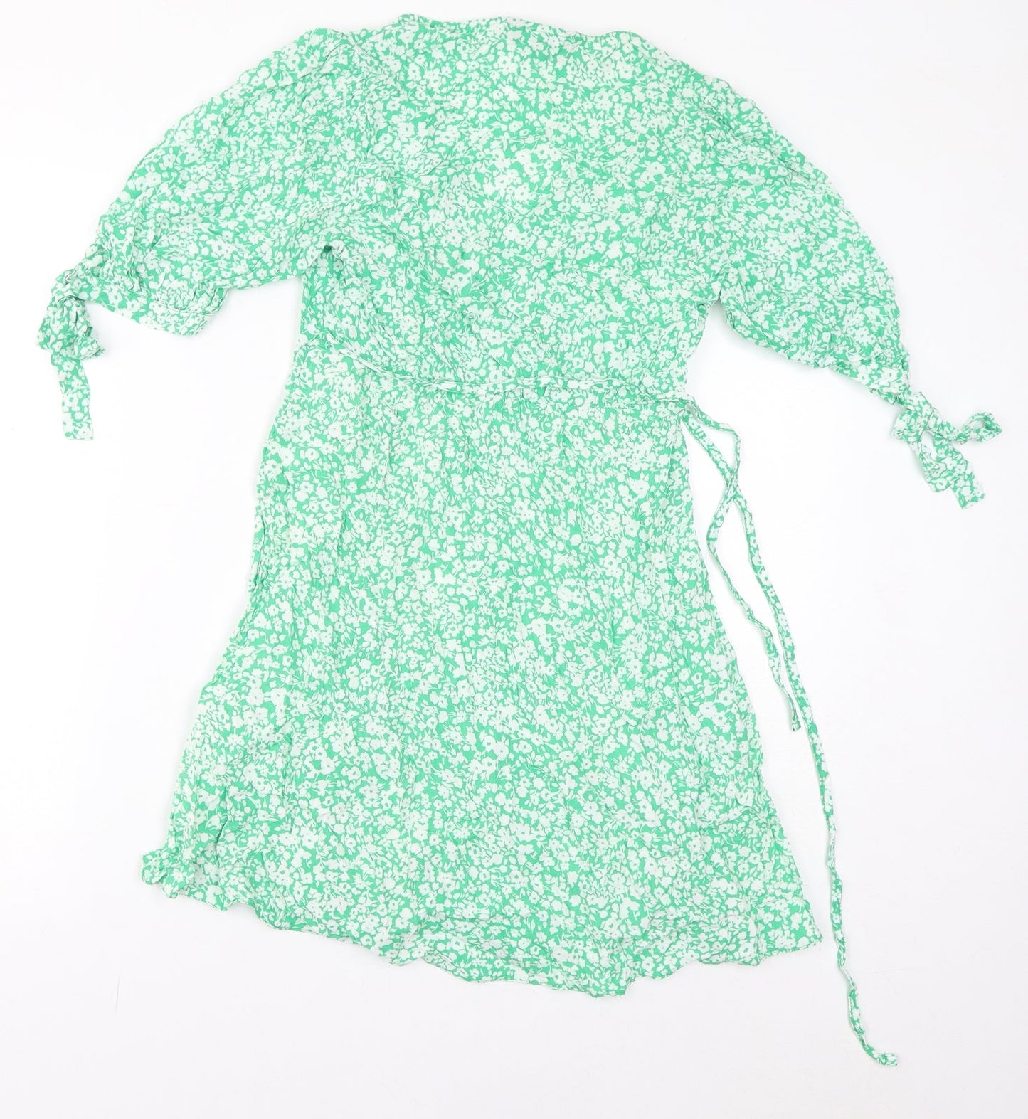 New Look Womens Green Floral Viscose Mini Size 8 V-Neck Pullover