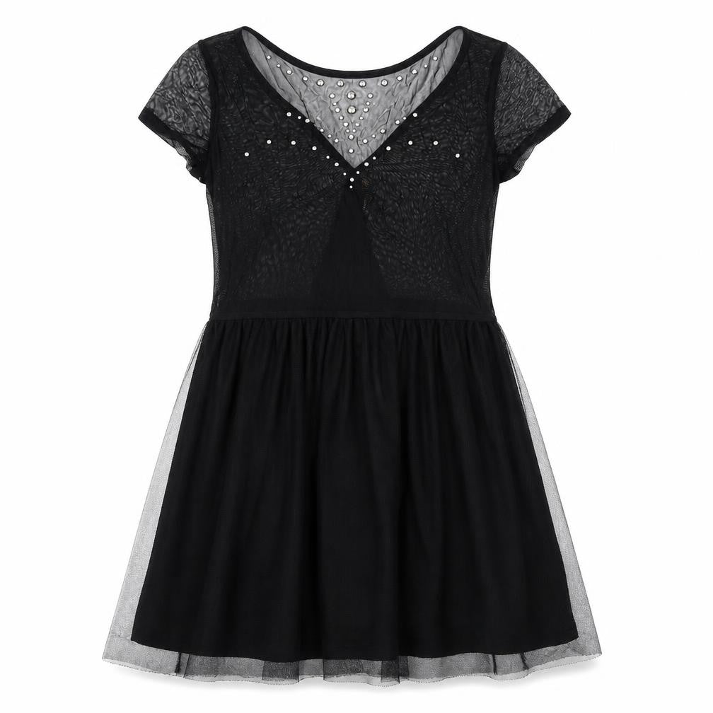 Stradivarius Womens Black Polyester A-Line Size L Round Neck Pullover - Mesh, Metal Embellishments