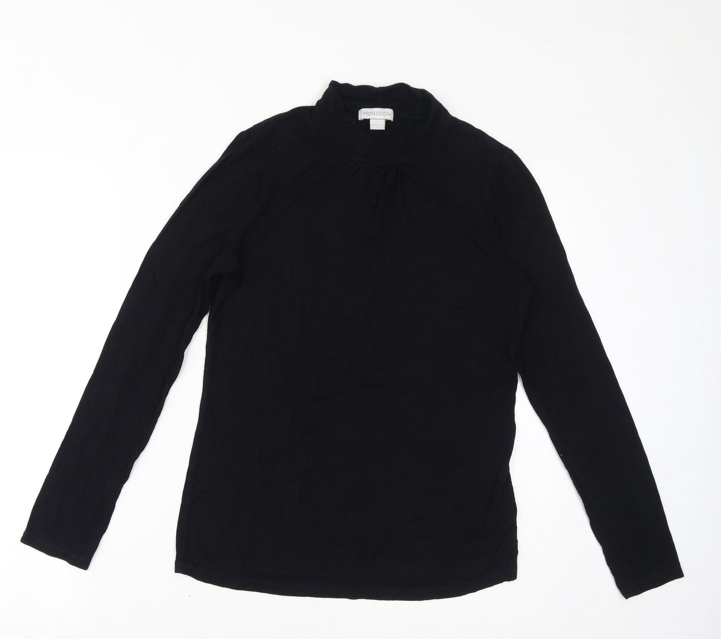 Monsoon Womens Black Viscose Basic T-Shirt Size 12 Mock Neck