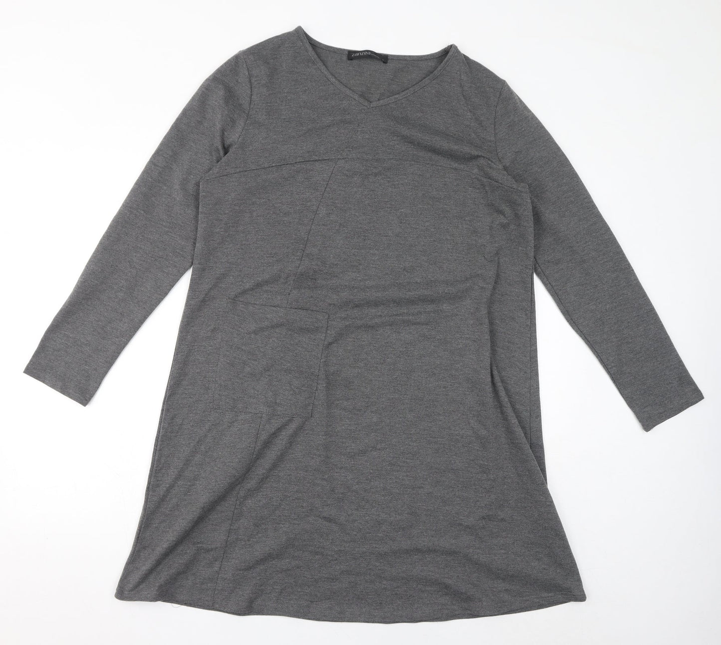 Zanzea Womens Grey Polyester A-Line Size L Round Neck Pullover