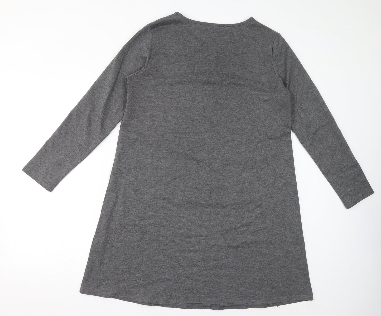 Zanzea Womens Grey Polyester A-Line Size L Round Neck Pullover