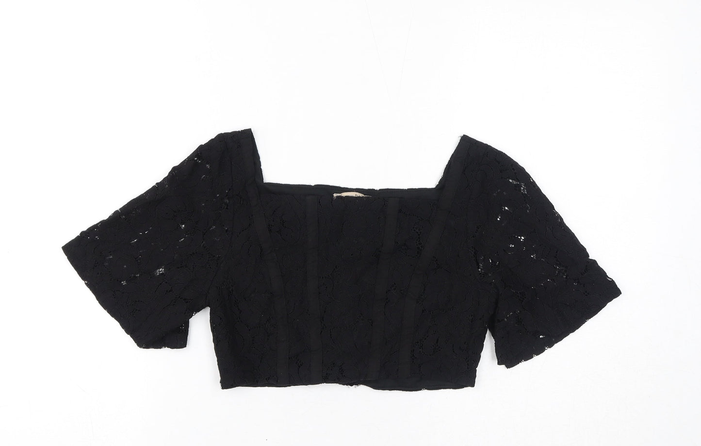 Zara Womens Black Polyester Cropped T-Shirt Size S Square Neck