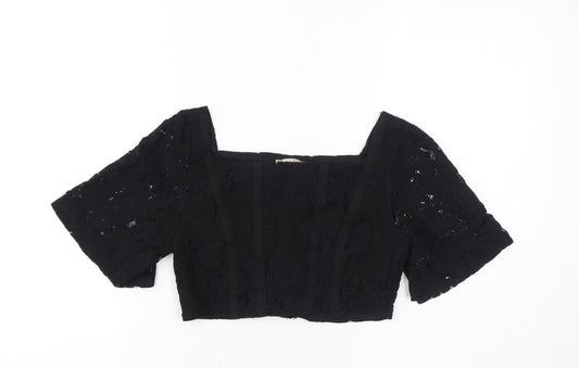 Zara Womens Black Polyester Cropped T-Shirt Size S Square Neck
