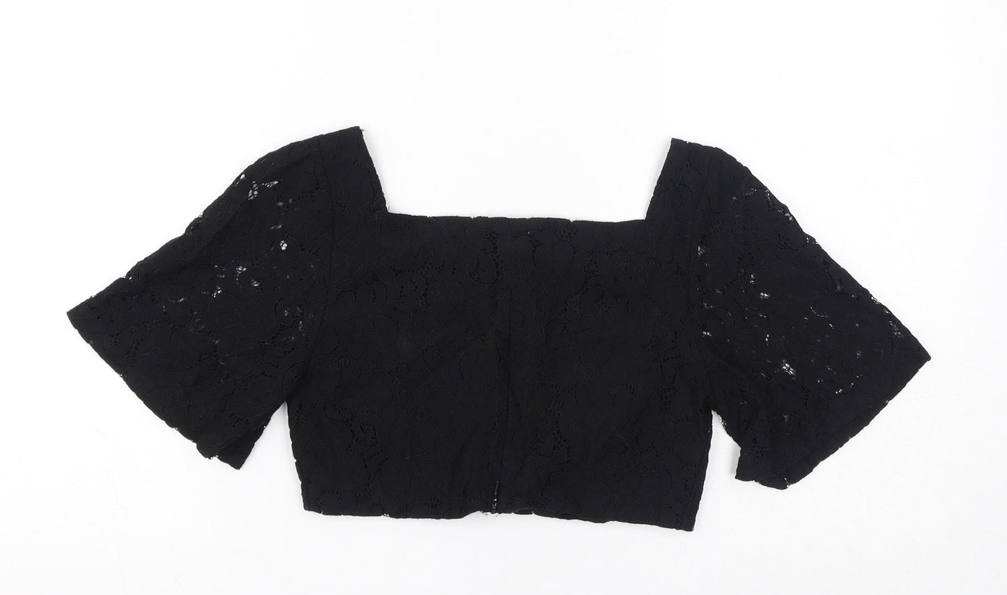 Zara Womens Black Polyester Cropped T-Shirt Size S Square Neck