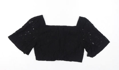 Zara Womens Black Polyester Cropped T-Shirt Size S Square Neck