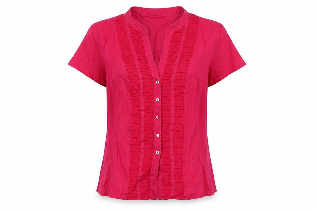Autograph Womens Pink Linen Basic Button-Up Size 14 V-Neck