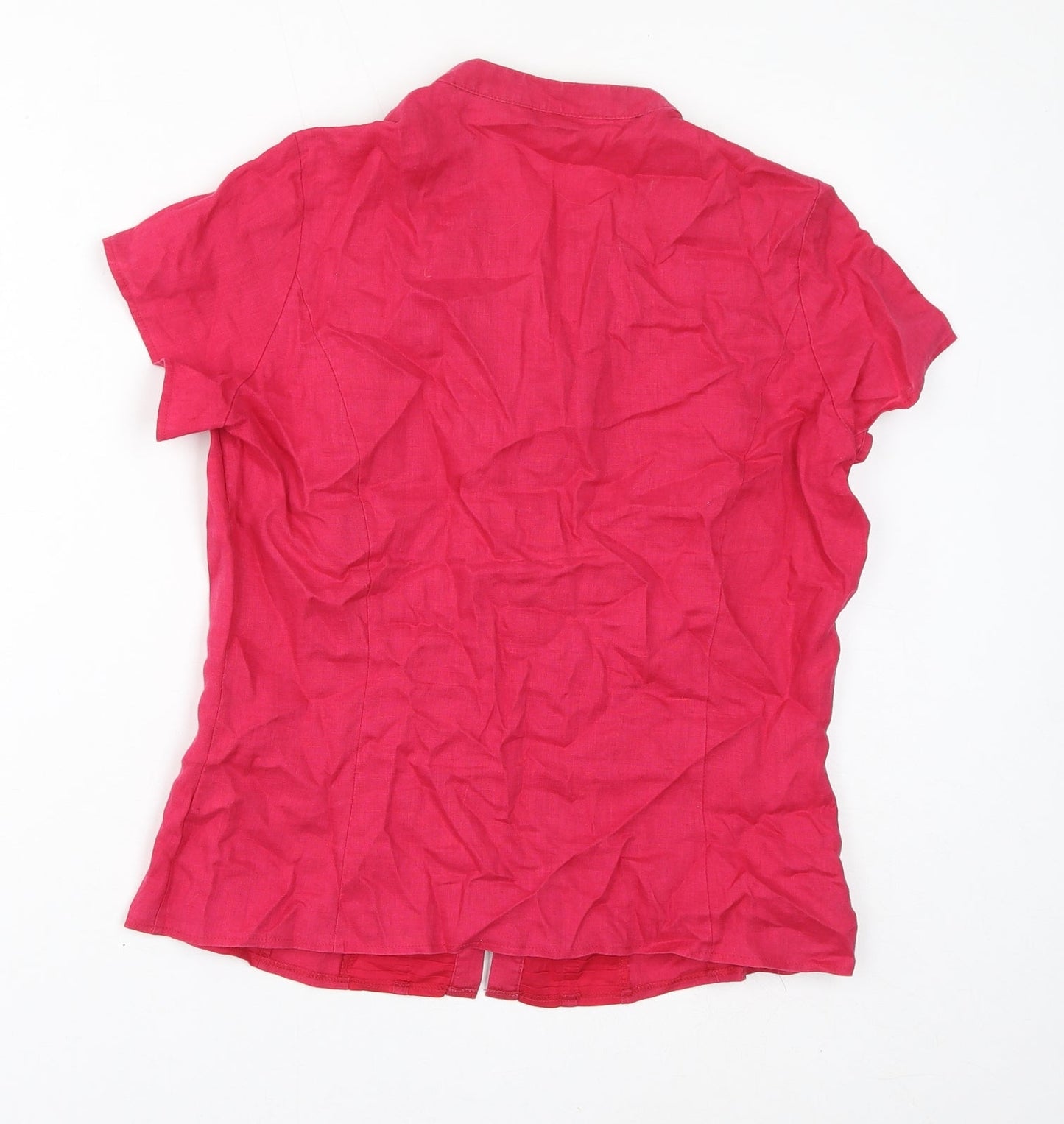 Autograph Womens Pink Linen Basic Button-Up Size 14 V-Neck