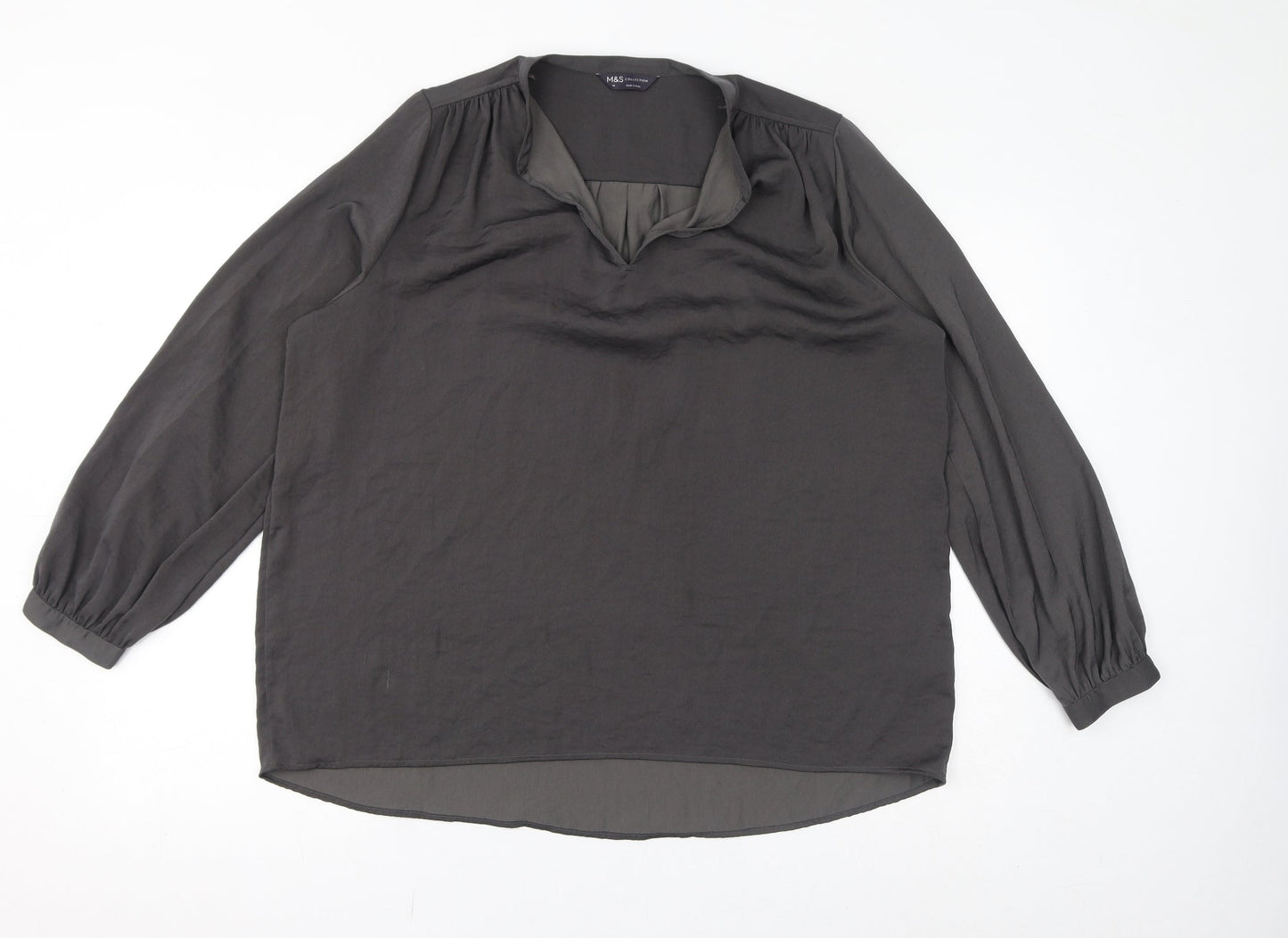 Marks and Spencer Womens Grey Polyester Basic Blouse Size 14 V-Neck