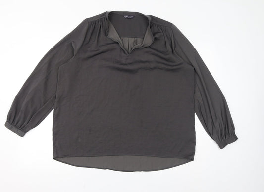 Marks and Spencer Womens Grey Polyester Basic Blouse Size 14 V-Neck