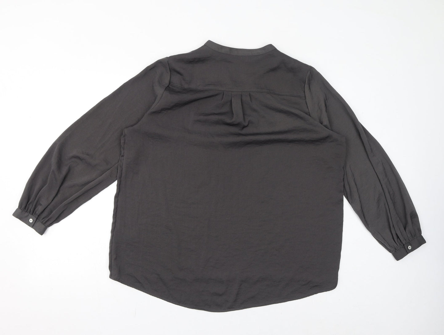 Marks and Spencer Womens Grey Polyester Basic Blouse Size 14 V-Neck