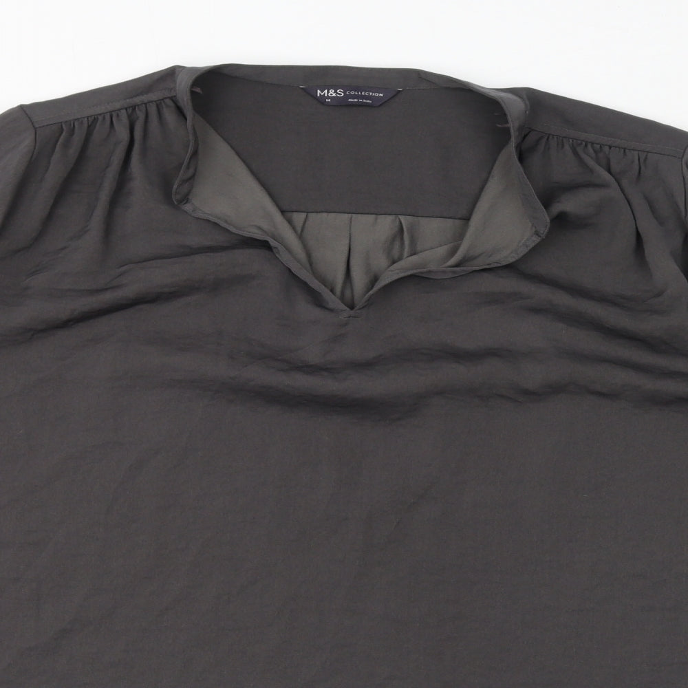 Marks and Spencer Womens Grey Polyester Basic Blouse Size 14 V-Neck