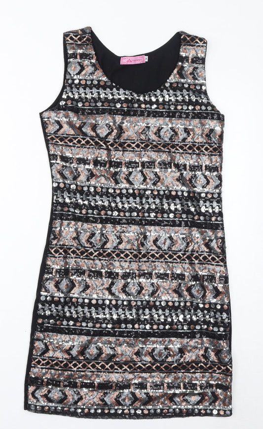 Moio Hemero Womens Black Cotton Tank Dress Size M Round Neck Pullover - Sequins