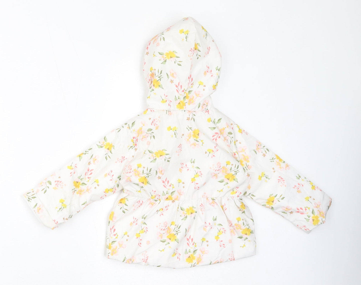 Penelope Mack Girls White Floral Rain Coat Coat Size 2 Years Zip - Fleece Lined Hood, Bows