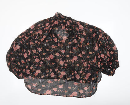 Zara Womens Black Floral Polyester Basic Blouse Size M Mock Neck