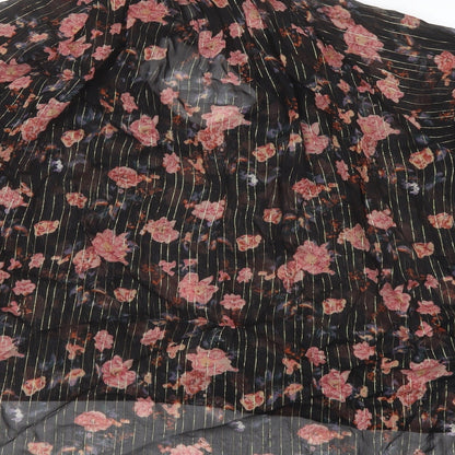 Zara Womens Black Floral Polyester Basic Blouse Size M Mock Neck