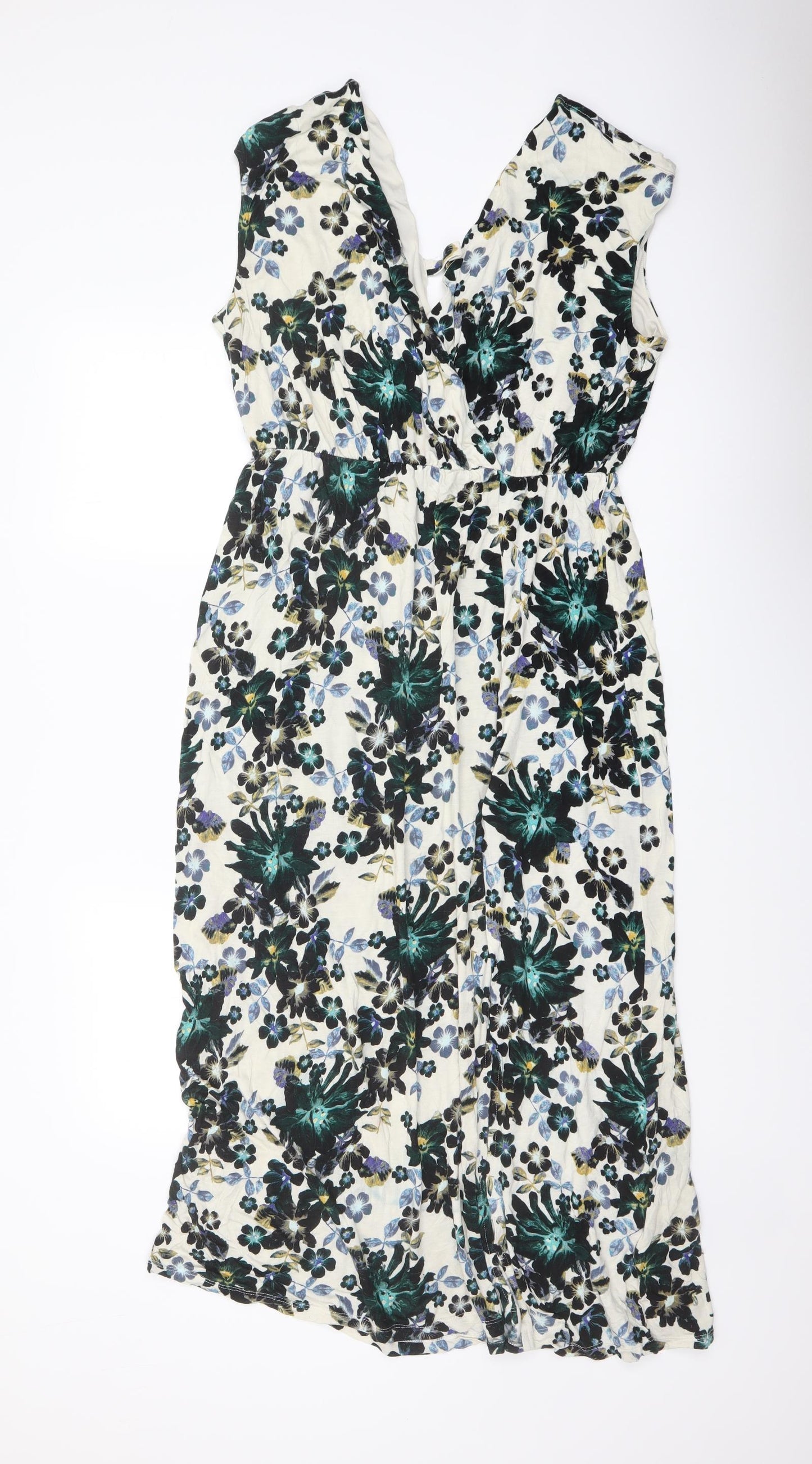 H&M Womens Multicoloured Floral Viscose A-Line Size L V-Neck Pullover