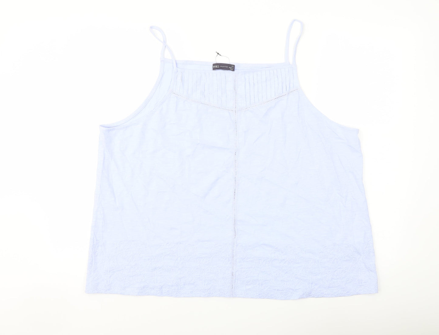 Marks and Spencer Womens Blue Cotton Basic Tank Size 24 Square Neck