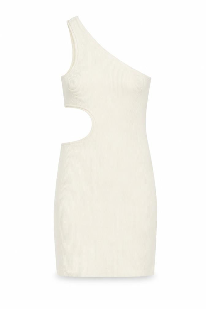 Stradivarius Womens Ivory Viscose Mini Size M One Shoulder Pullover - Cut Out