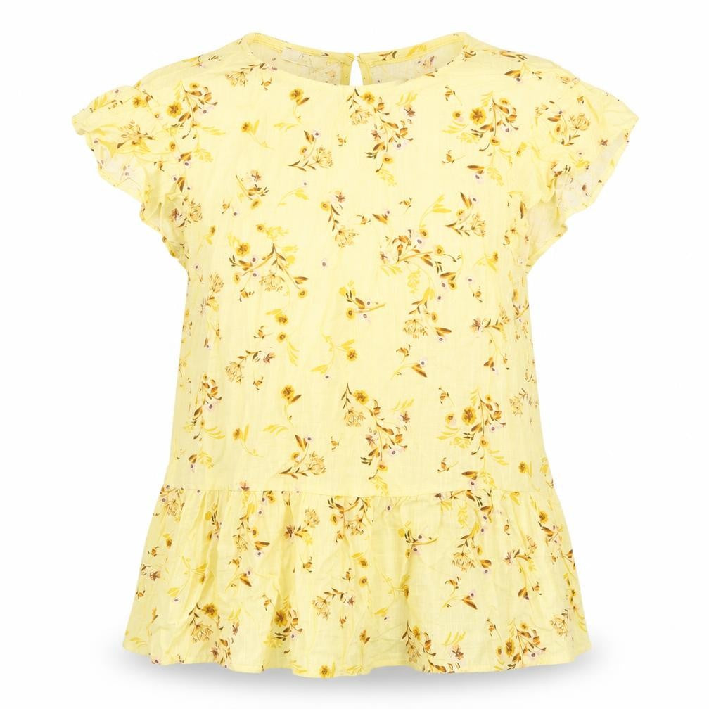 C&A Womens Yellow Floral Cotton Basic Blouse Size 6 Round Neck
