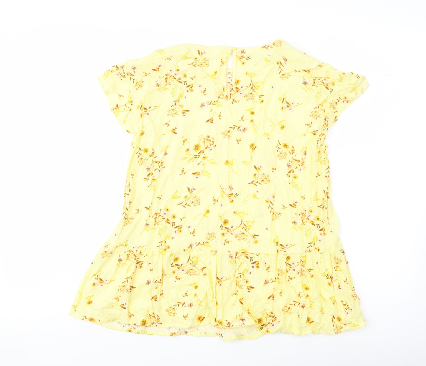 C&A Womens Yellow Floral Cotton Basic Blouse Size 6 Round Neck