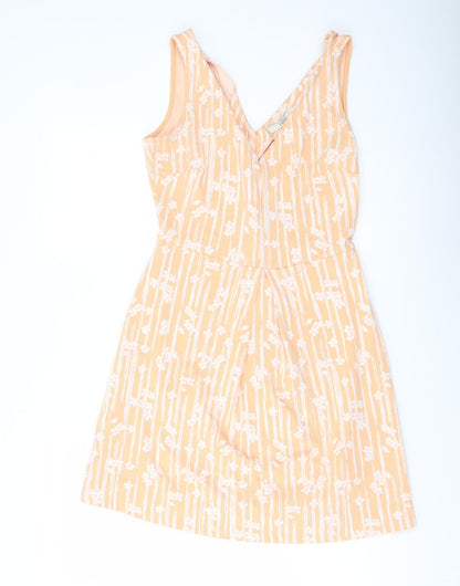 Next Womens Orange Geometric Cotton A-Line Size 10 V-Neck Pullover