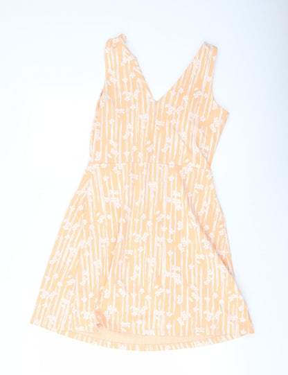 Next Womens Orange Geometric Cotton A-Line Size 10 V-Neck Pullover