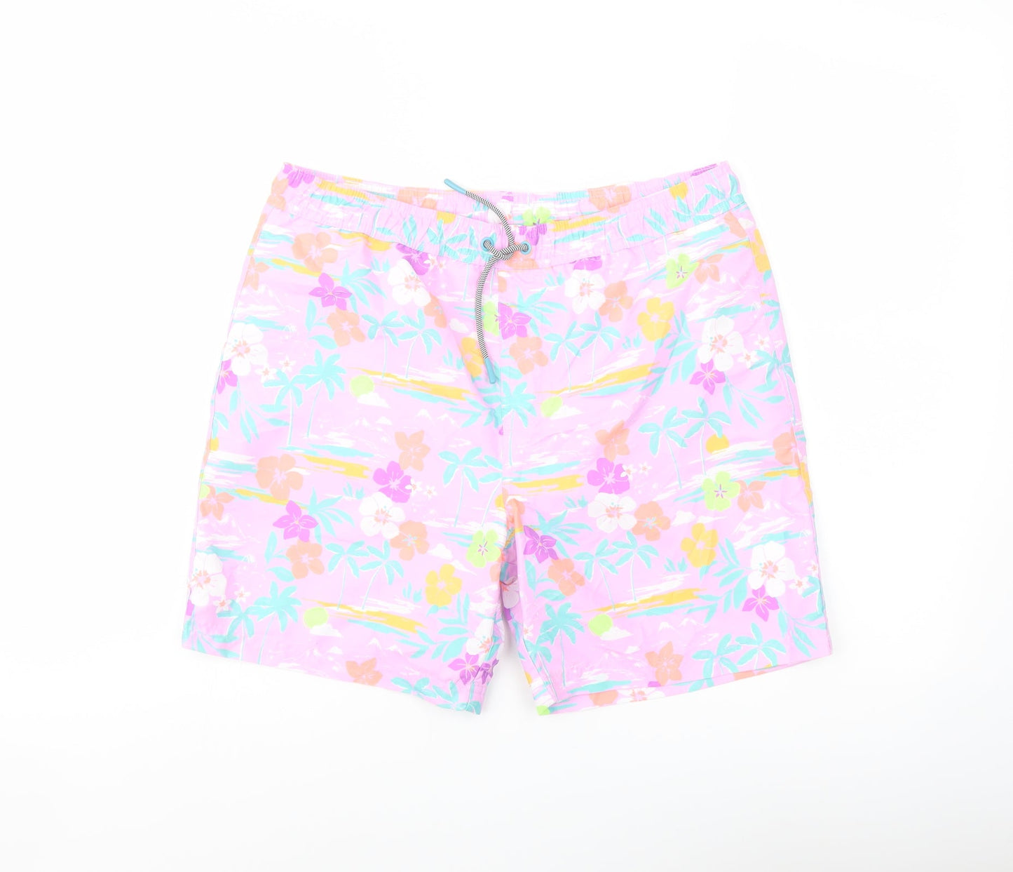 Marks and Spencer Boys Multicoloured Geometric Polyester Sweat Shorts Size 14-15 Years Regular Drawstring - Swim Shorts