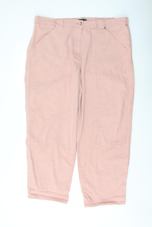 Marks and Spencer Womens Pink Cotton Trousers Size 20 L27 in Regular Button