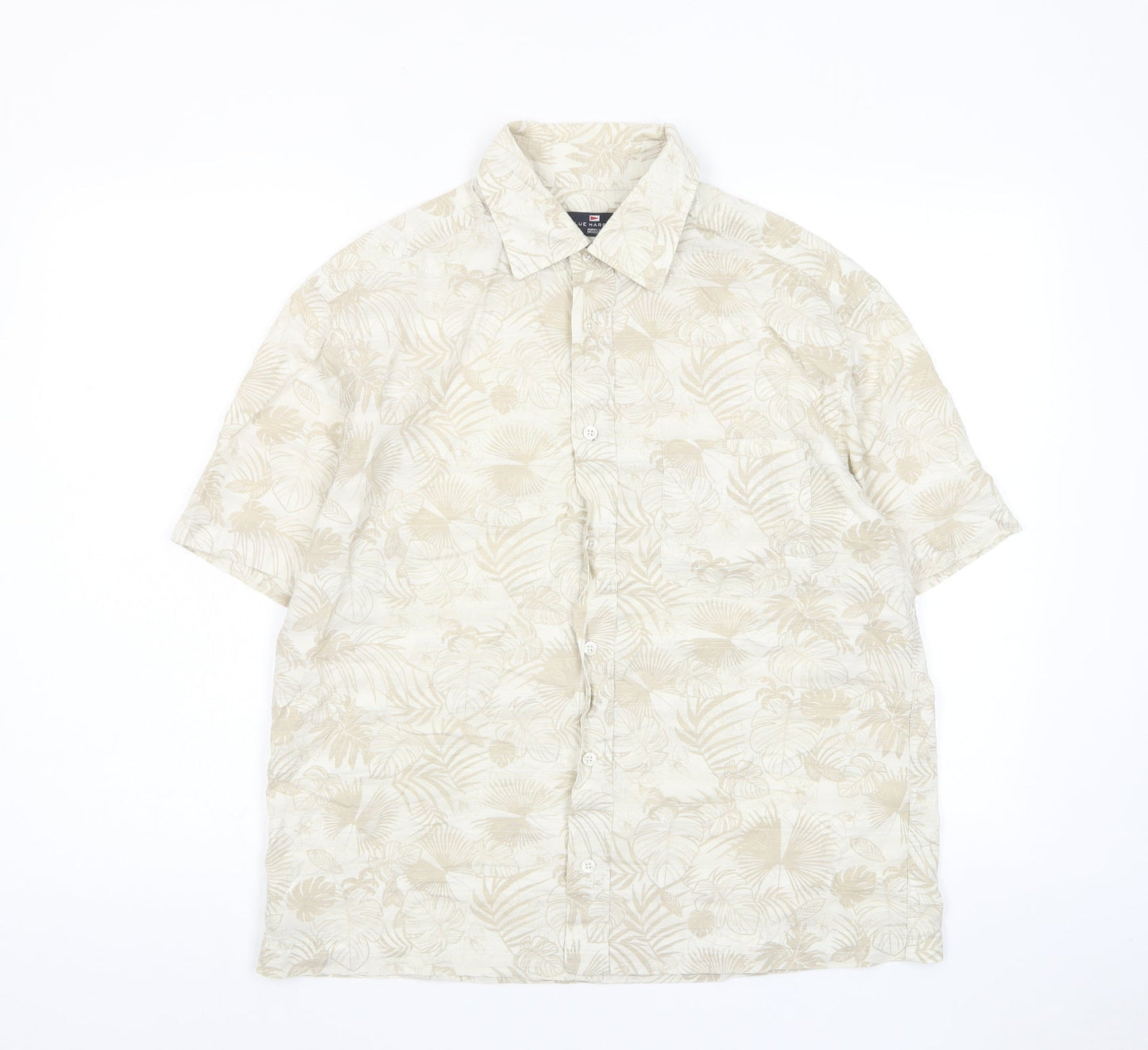 Blue Harbour Mens Beige Geometric Cotton Button-Up Size M Collared Button - Pocket