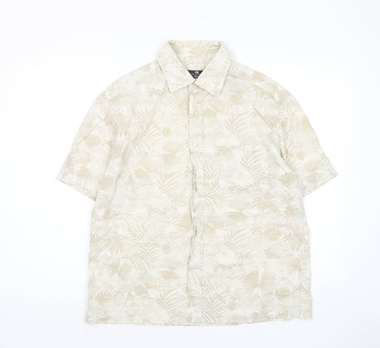 Blue Harbour Mens Beige Geometric Cotton Button-Up Size M Collared Button - Pocket