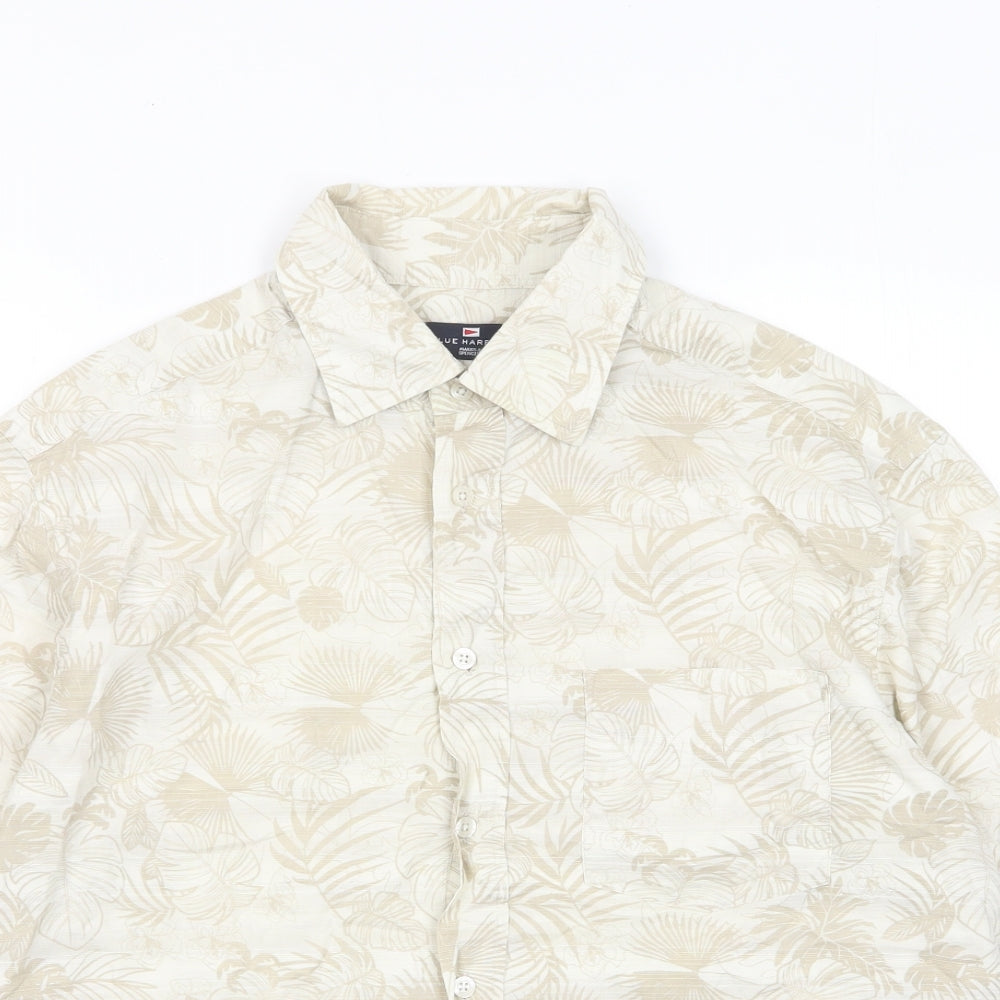 Blue Harbour Mens Beige Geometric Cotton Button-Up Size M Collared Button - Pocket
