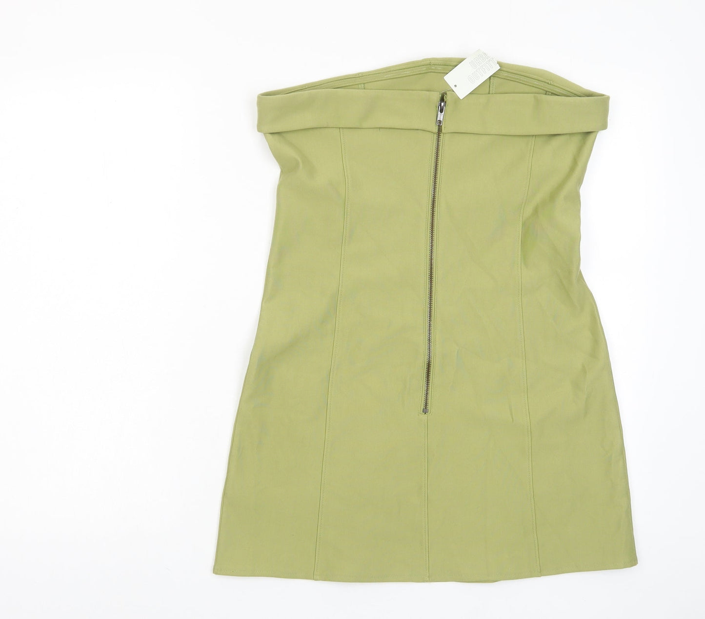 Urban Outfitters Womens Green Viscose Bodycon Size L Off the Shoulder Zip - Bandeau Dress
