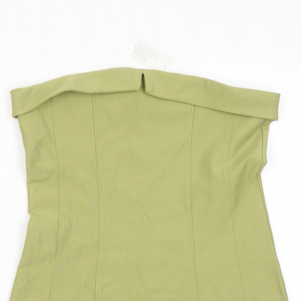 Urban Outfitters Womens Green Viscose Bodycon Size L Off the Shoulder Zip - Bandeau Dress