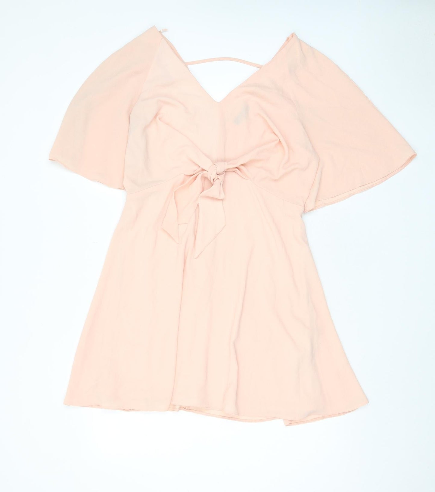 New Look Womens Pink Polyester A-Line Size 14 V-Neck Tie