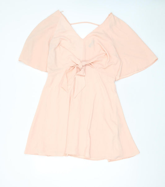 New Look Womens Pink Polyester A-Line Size 14 V-Neck Tie