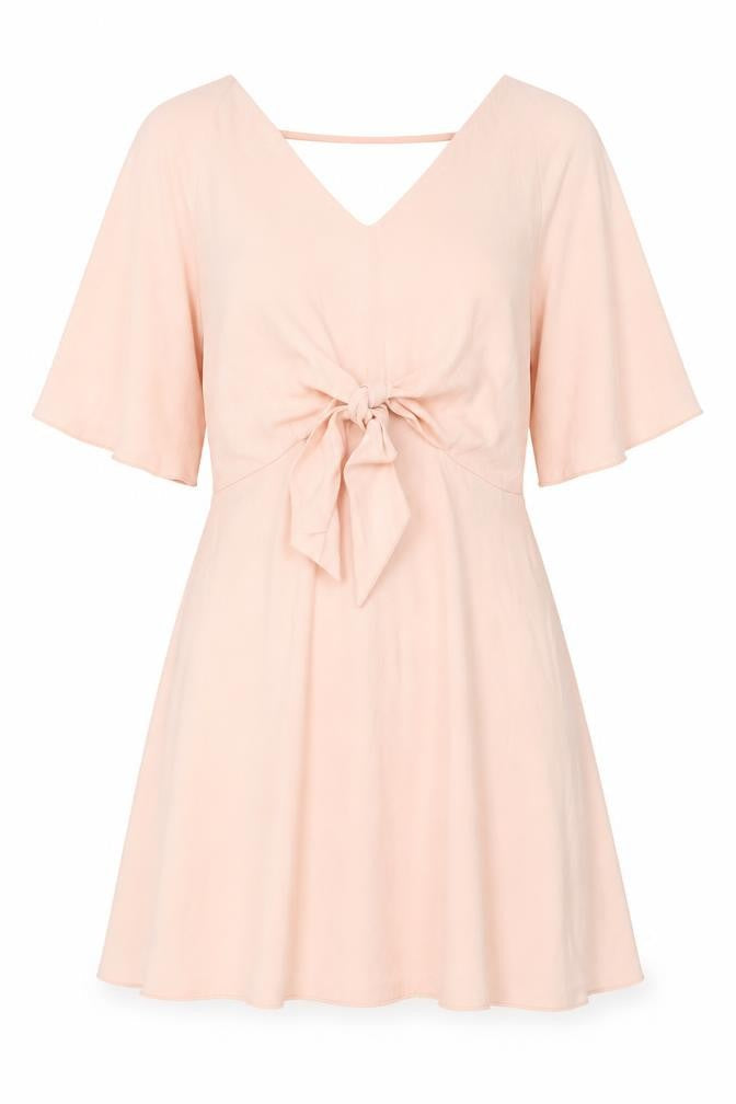 New Look Womens Pink Polyester A-Line Size 14 V-Neck Tie
