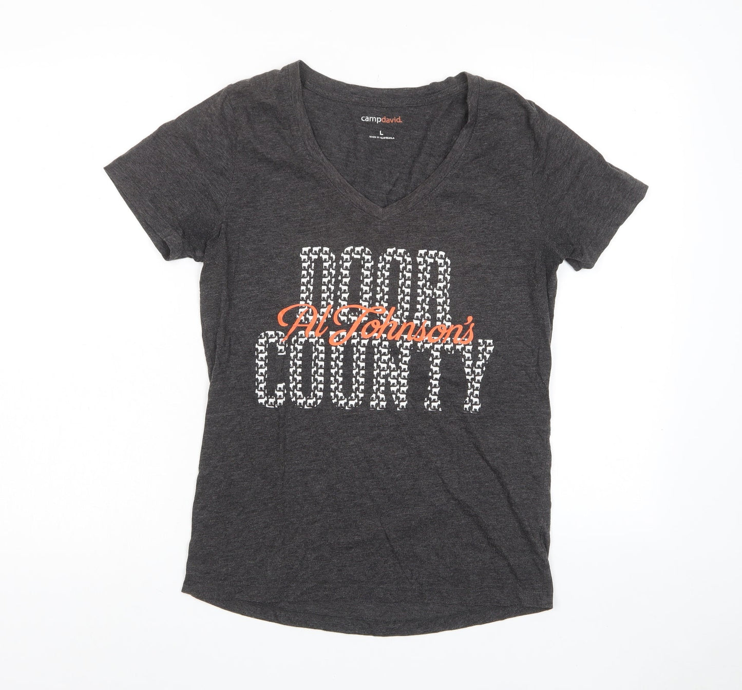 Camp David Womens Grey Polyester Basic T-Shirt Size L V-Neck