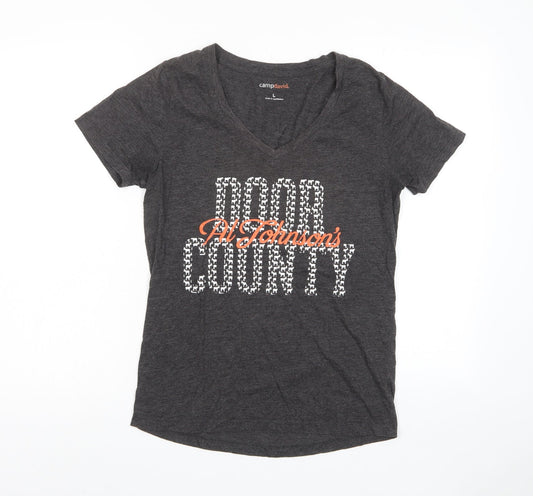 Camp David Womens Grey Polyester Basic T-Shirt Size L V-Neck