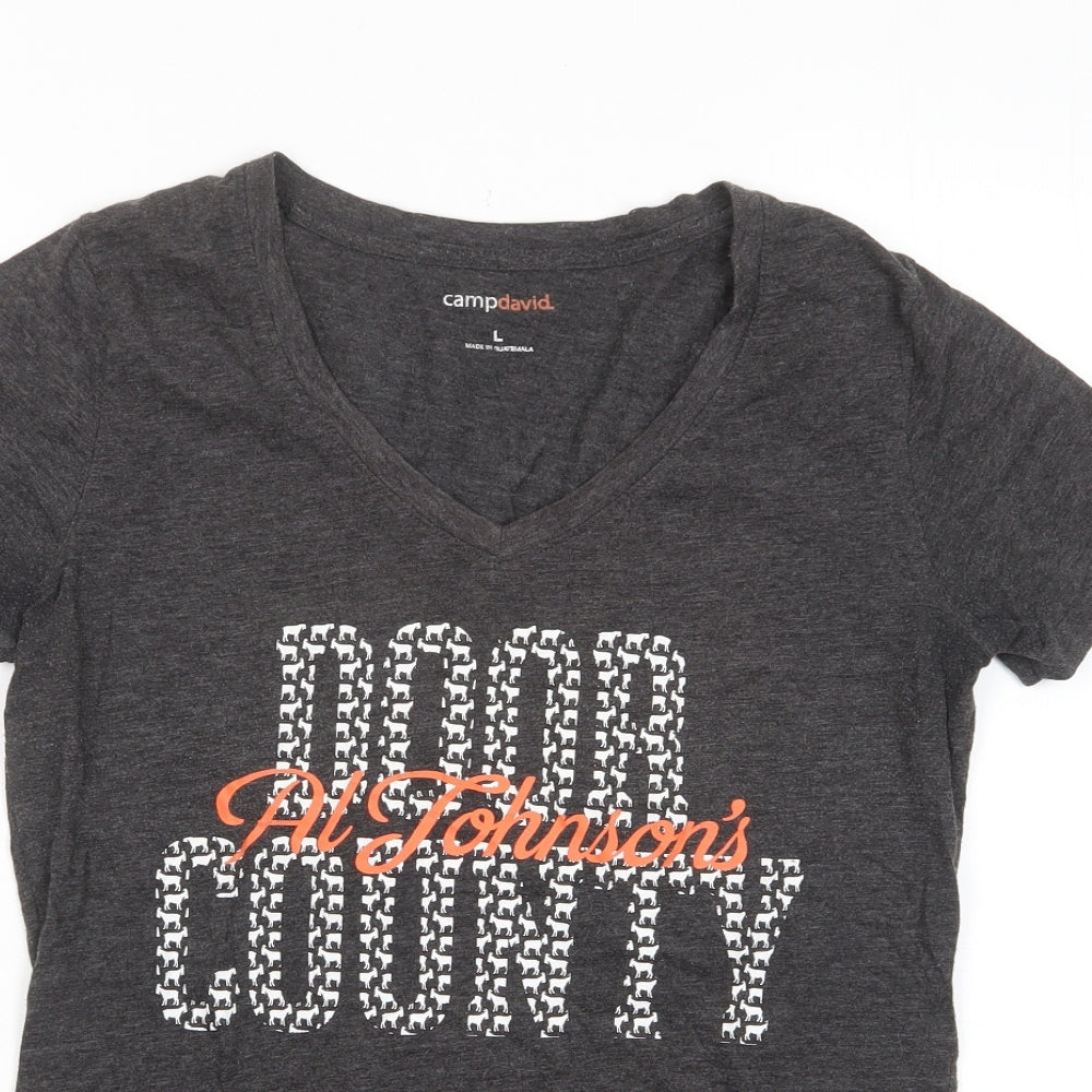 Camp David Womens Grey Polyester Basic T-Shirt Size L V-Neck