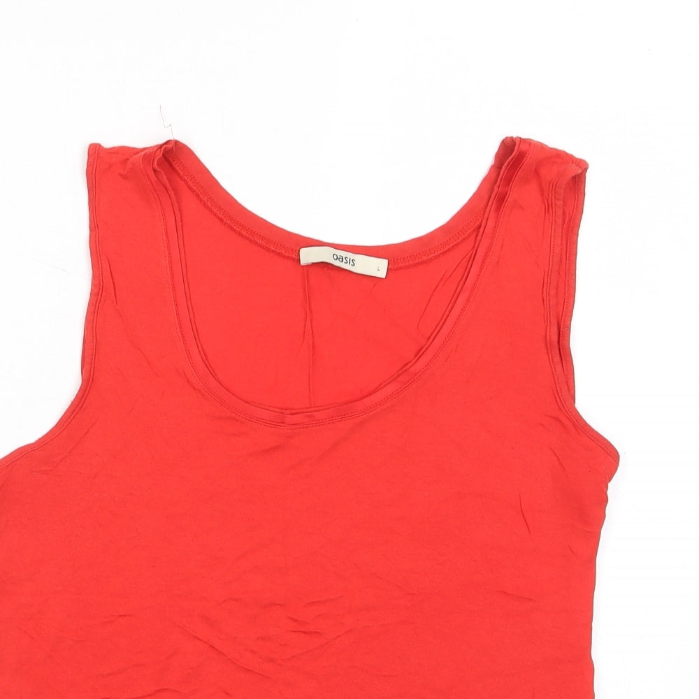 Oasis Womens Red Viscose Basic T-Shirt Size L Scoop Neck