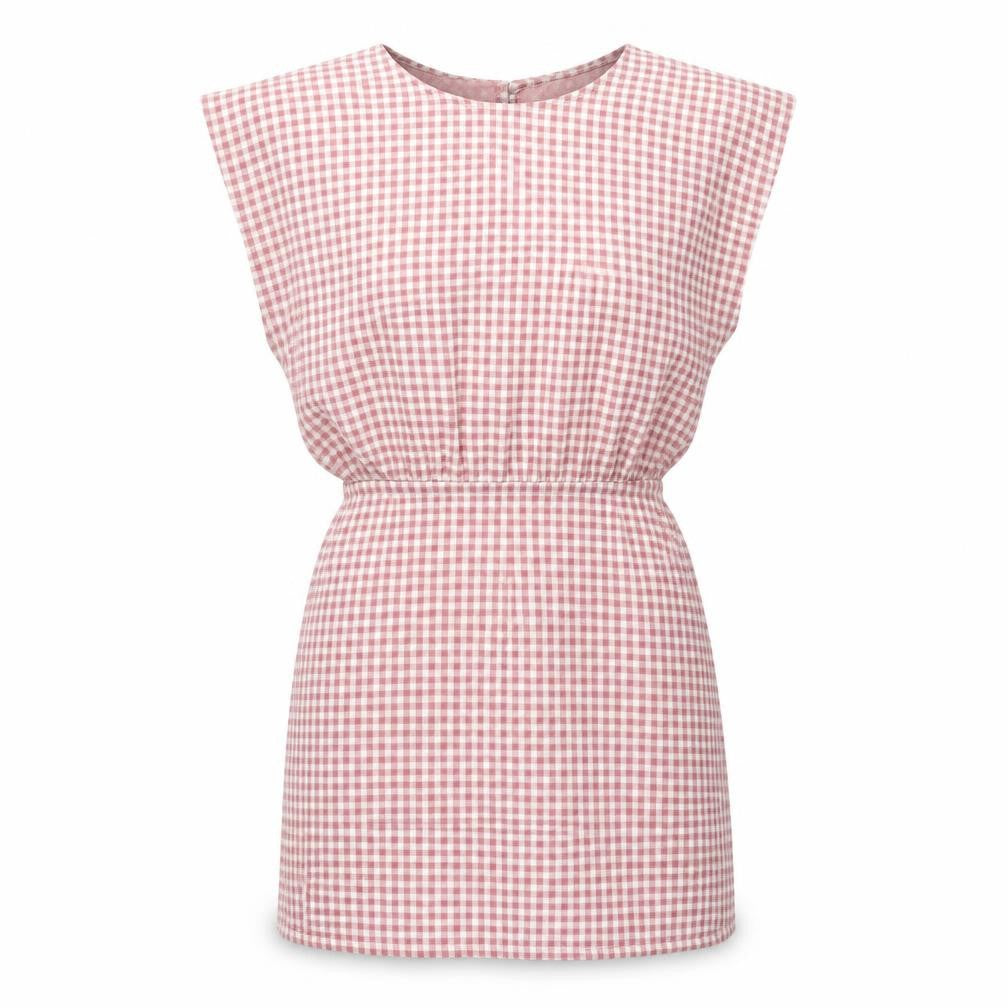 Zara Womens Pink Plaid Cotton A-Line Size S Crew Neck Button