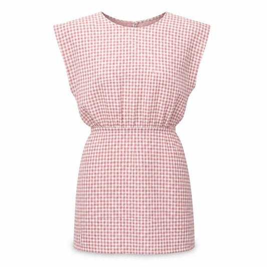 Zara Womens Pink Plaid Cotton A-Line Size S Crew Neck Button
