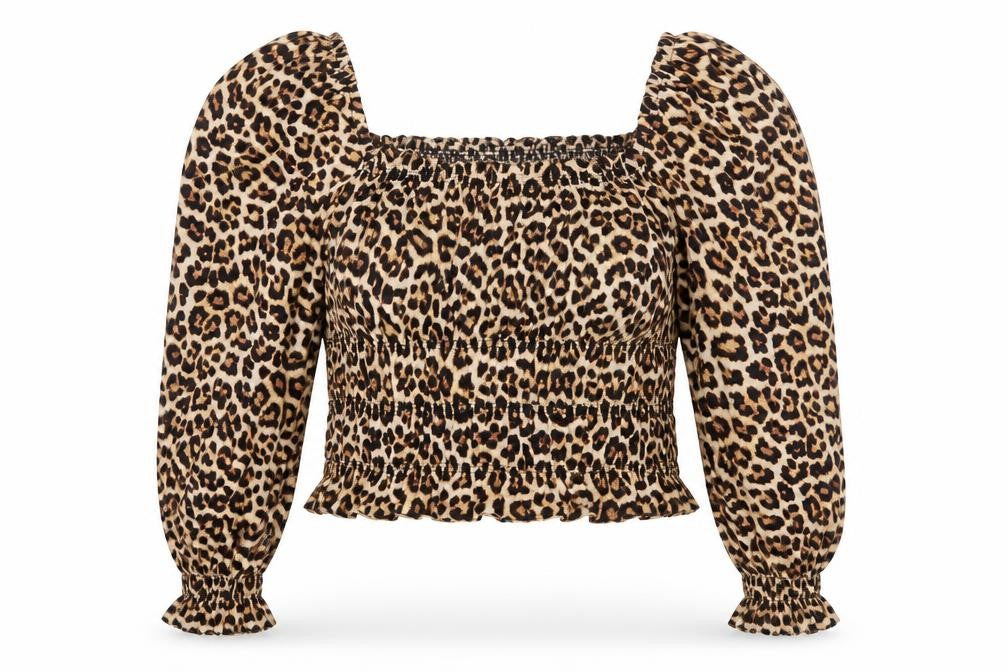 H&M Womens Brown Animal Print Viscose Basic Blouse Size L Square Neck