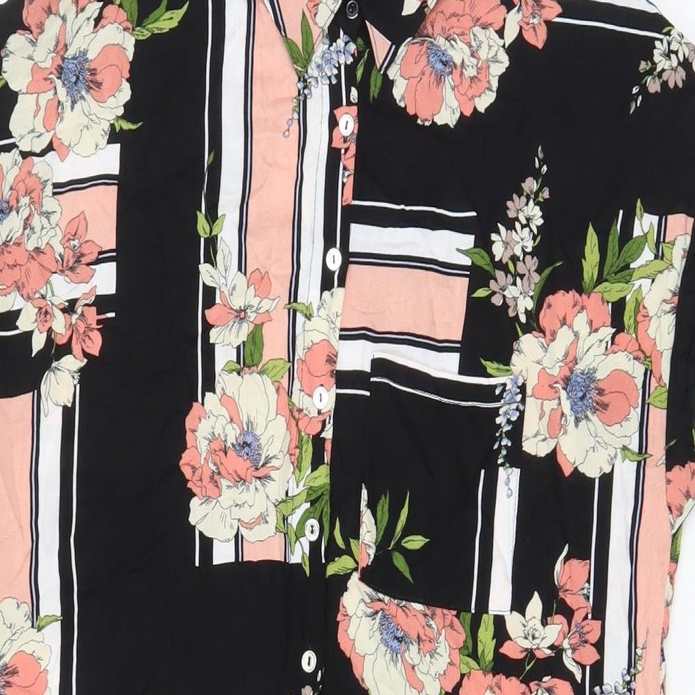 Dorothy Perkins Womens Black Floral Viscose Shirt Dress Size 12 Collared Button