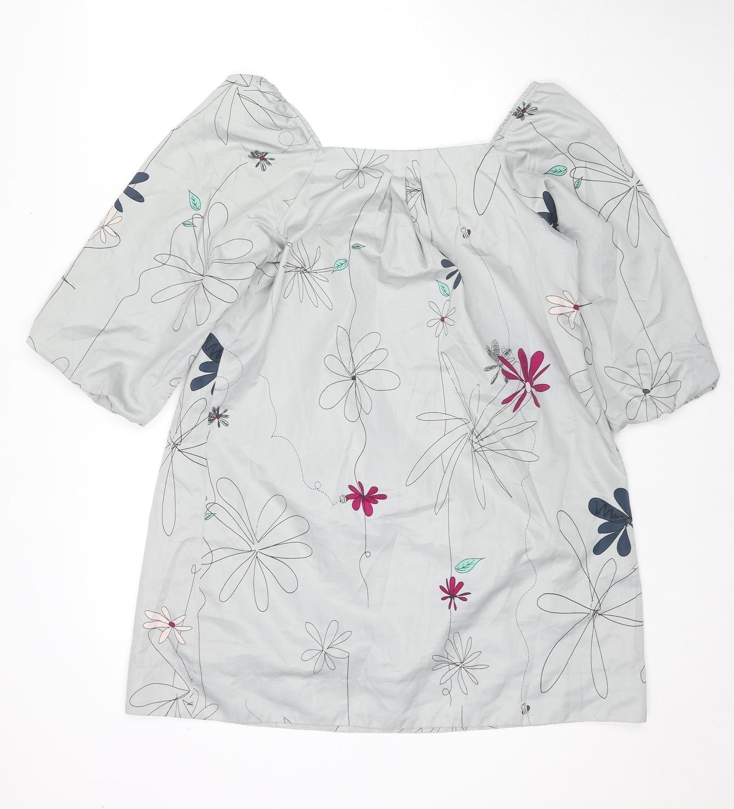 VILA Womens Grey Floral Polyester Tunic Blouse Size M Square Neck