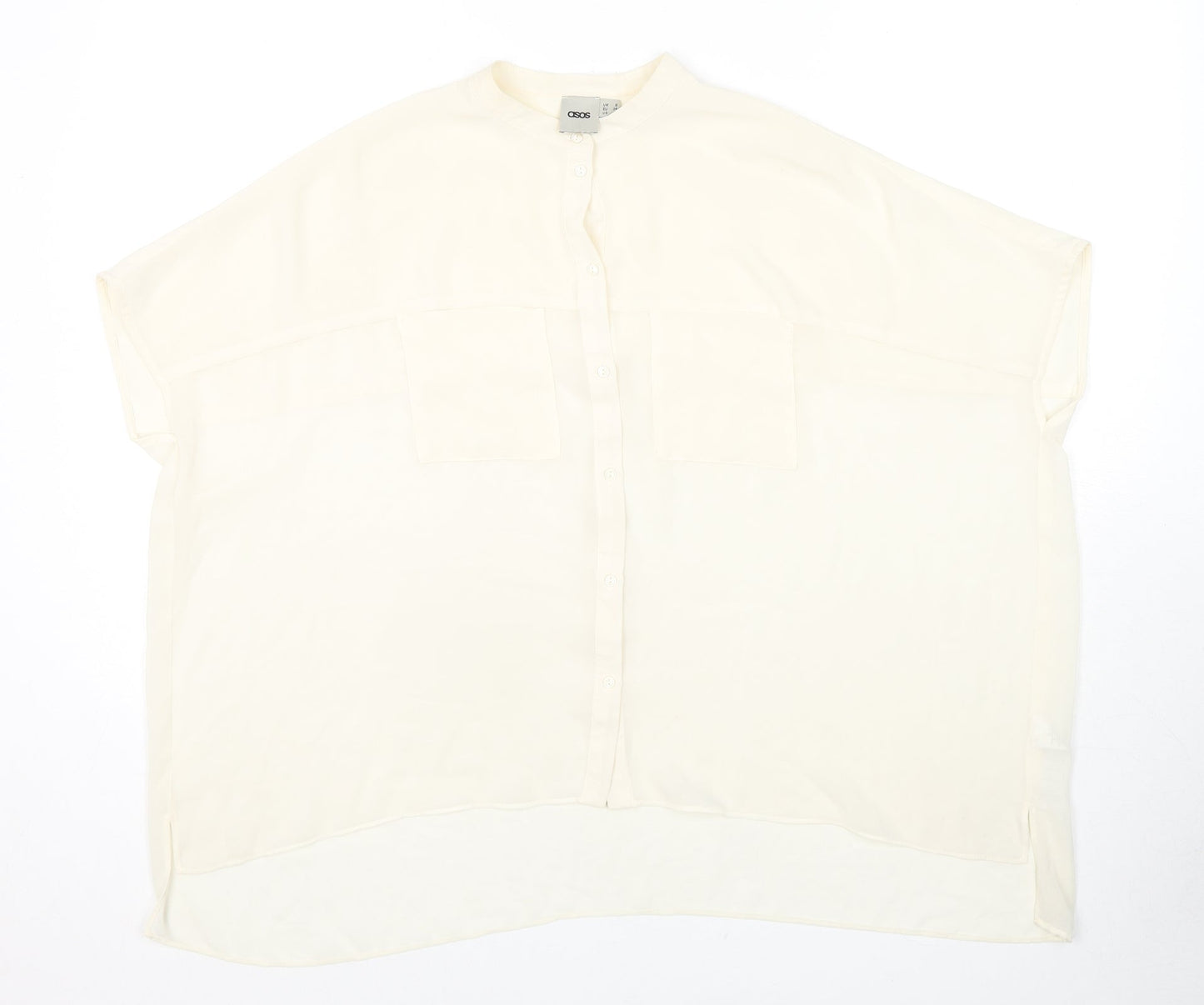 ASOS Womens Ivory Polyester Basic Button-Up Size 6 Round Neck - Sheer